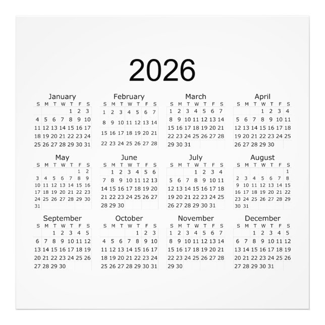 2026 Simple Minimalist Calendar Photo Print (Front)