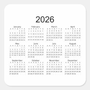2026 Simple Minimalist Calendar Square Sticker