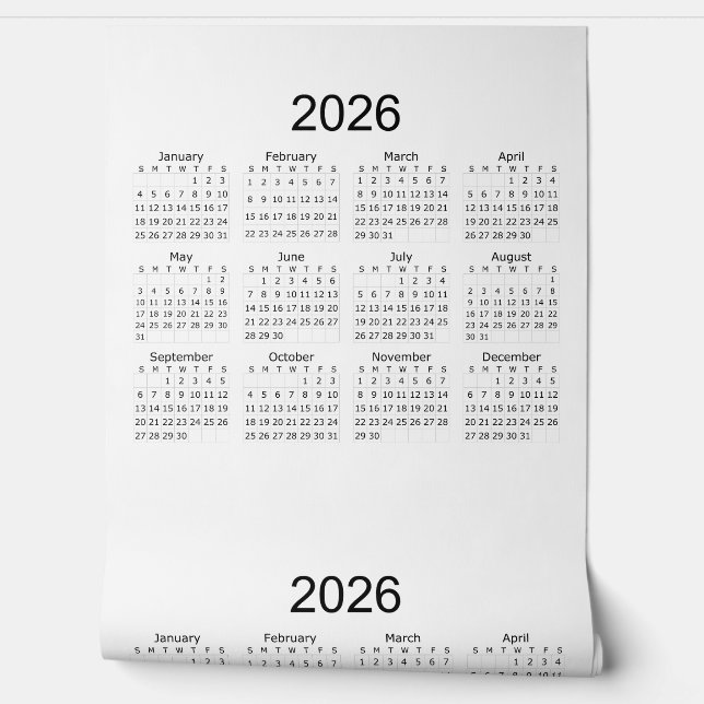 2026 Simple Minimalist Calendar Wallpaper (Unrolling)