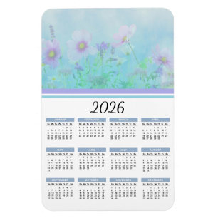 2026 Soft Blue Watercolor Floral Calendar Magnet