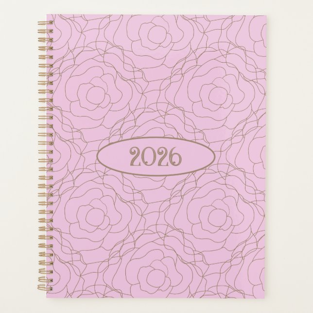 2026 Stained Glass Rose: Gold Rose on Pink Planner (Front)