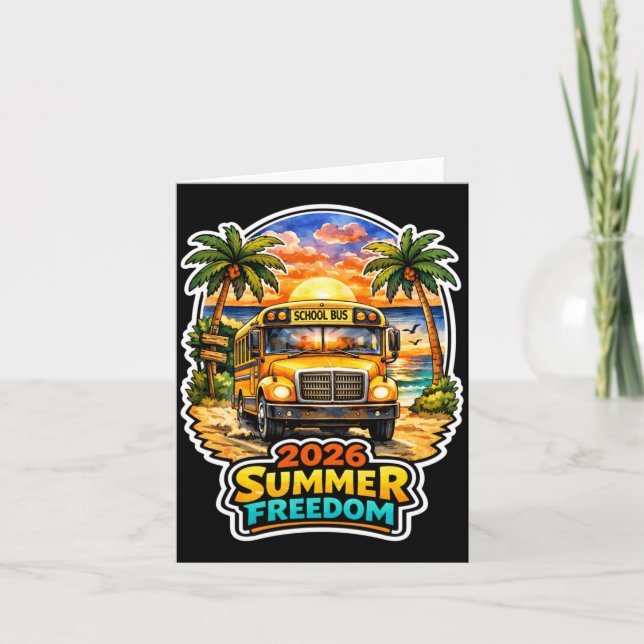 2026 Summer dom School Bus Beach Vacation Card (Front)