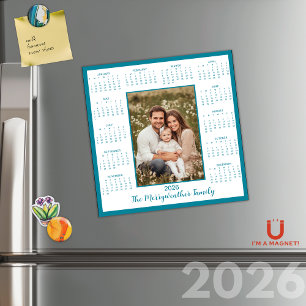 2026 Teal Blue Photo Magnetic Calendar