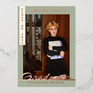 2026 Trendy Colours Photo Graduation Rose Gold Foil Holiday Card