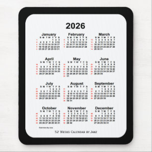 2026 Two Tone Black 52 Week Calendar by Janz Mouse Pad