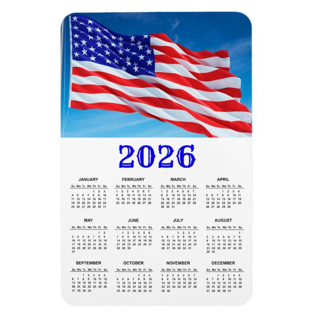 2026 USA American Flag Patriotic Calendar Magnet (Vertical)