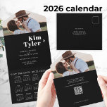 2026 wedding calendar photo unique save date QR All In One Invitation<br><div class="desc">Minimalist simple unique chic casual typography black and white wedding save the date tri fold tear away card with 2026 calendar,  QR CODE to website,  custom photo and text template.             Suitable for a trendy modern wedding.</div>