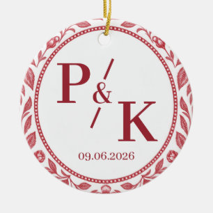 2026 Wedding Photo Monogram Initials & Date Ceramic Ornament