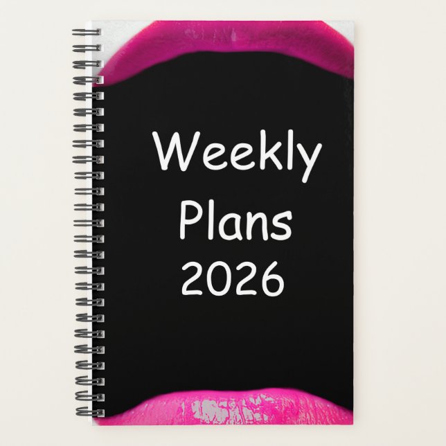 2026 Weekly Plans Simple Pink Lips Design Planner (Front)