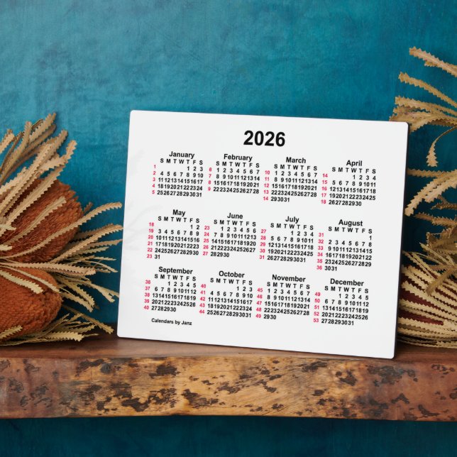 2026 White 52 Week ISO Desk Calendar by Janz 8x10 Plaque (Side)