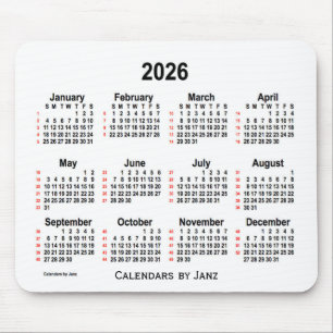 2026 White 52 Weeks Calendar by Janz Mouse Pad