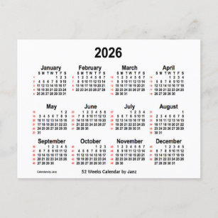 2026 White 52 Weeks Calendar by Janz Postcard