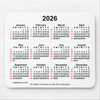 2026 White 52 Weeks ISO Calendar by Janz Mouse Pad