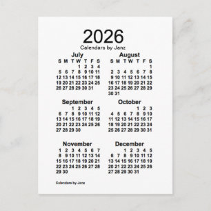 2026 White 6 Month Mini Calendar by Janz Postcard