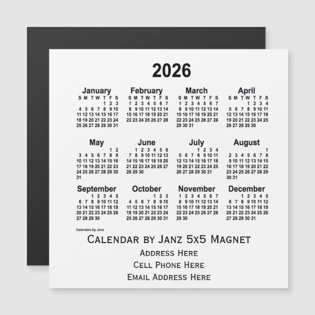 2026 White Business Calendar by Janz 5x5 Magnet (Front/Back)