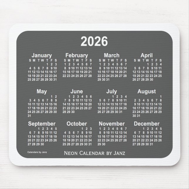 2026 White Charcoal Calendar by Janz Mouse Pad (Front)