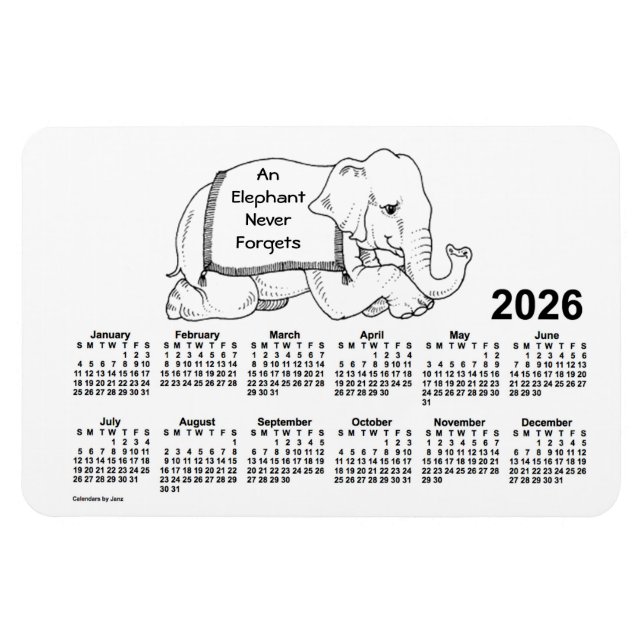 2026 White Elephant Calendar by Janz 4x6 Magnet (Horizontal)