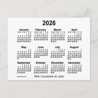 2026 White Mini Calendar by Janz Postcard