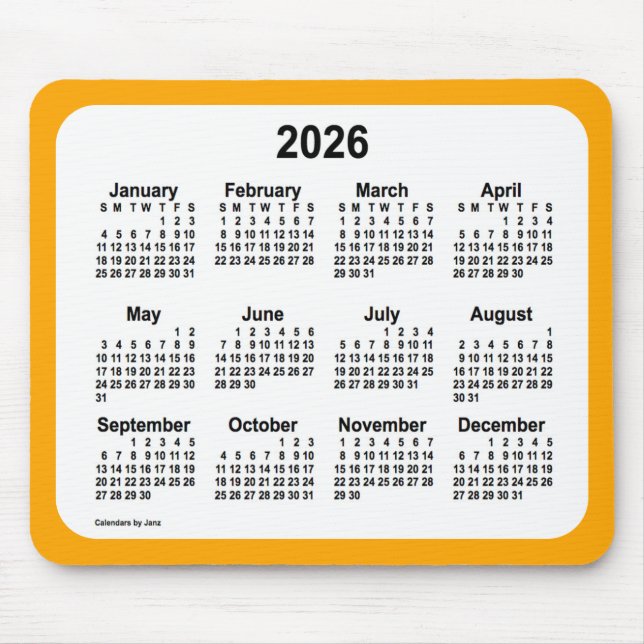 2026 White on Orange Calendar by Janz Two Tone Mouse Pad (Front)