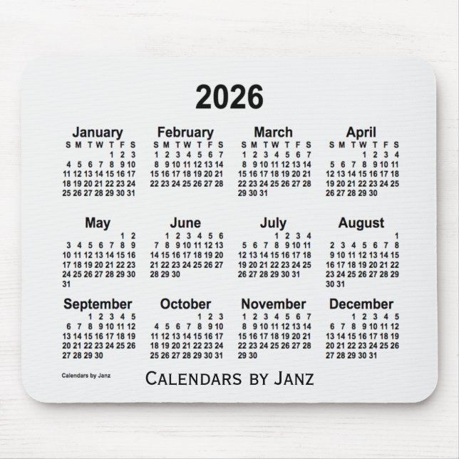2026 White Smoke Calendar by Janz Mouse Pad (Front)