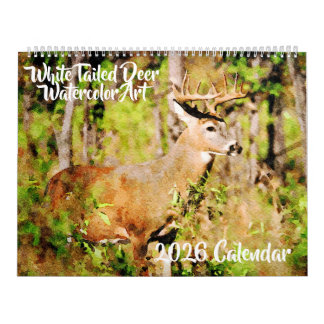 2026 Whitetail Deer Watercolor Painting Wildlife Calendar