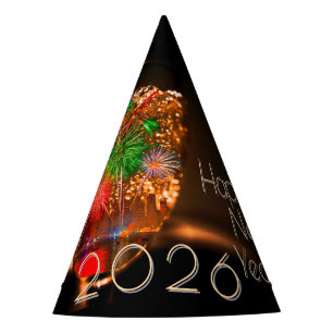 2026 wishes with fireworks and bubbles party hat