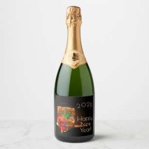 2026 wishes with fireworks and bubbles sparkling wine label