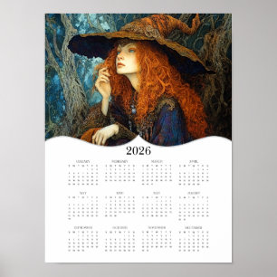 2026 Witch Full Year Yearly Wall Calendar Poster