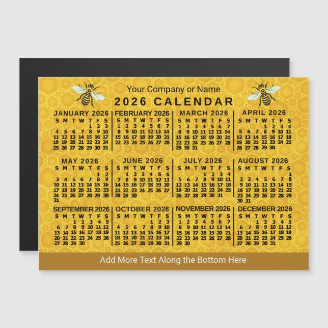 2026 Year Calendar Bee Honeycomb Apiary Custom Magnetic Invitation (Front/Back)