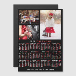 2026 Year Calendar Black Red Personalized Photo Magnetic Invitation