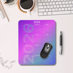 2026 Year Calendar Gradient Background Vertical Mouse Pad
