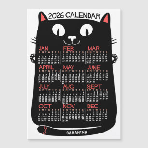 2026 Year Calendar Mid-Century Black Cat Magnet