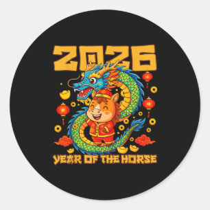 2026 Year Horse Dragon Happy Chinese New Year Classic Round Sticker