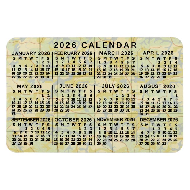 2026 Year Monthly Calendar Antique Map Large Print Magnet (Horizontal)