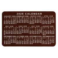 2026 Year Monthly Calendar Brown Wood Grain Simple