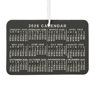 2026 Year Monthly Calendar Classic Black and White Car Air Freshener