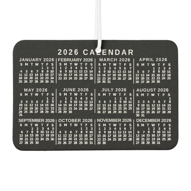 2026 Year Monthly Calendar Classic Black and White Car Air Freshener (Front)