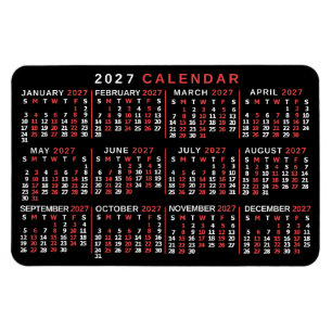 2026 Year Monthly Calendar Classic Black Red White Magnet