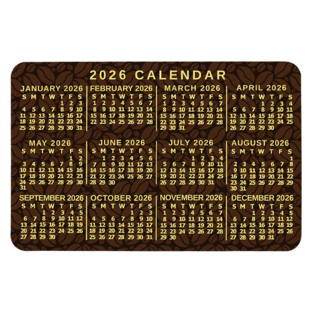 2026 Year Monthly Calendar Dark Coffee Beans Magnet (Horizontal)