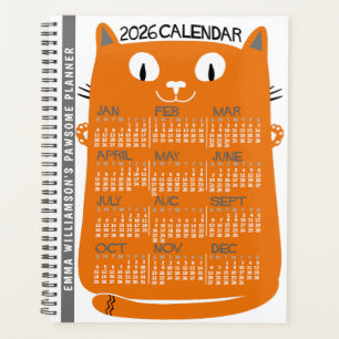 2026 Year Monthly Calendar Mid-Century Orange Cat Planner