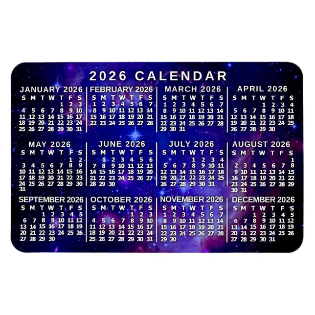 2026 Year Monthly Calendar Outer Space Nebula Magnet (Horizontal)