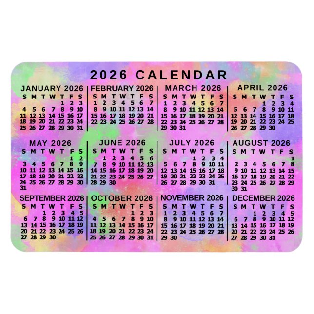 2026 Year Monthly Calendar Rainbow Splatter Paint Magnet (Horizontal)