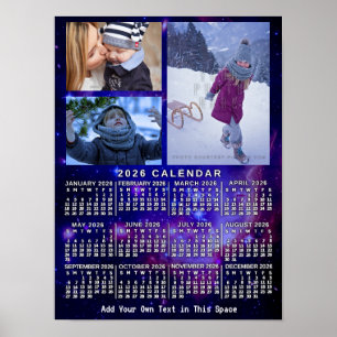 2026 Year Monthly Calendar Space Nebula 3 Photos Poster