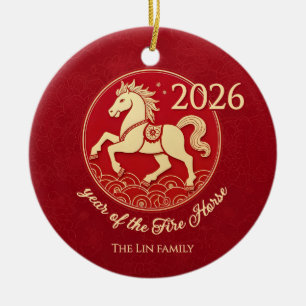 2026 Year of Fire Horse Personalised Family Ceramic Ornament