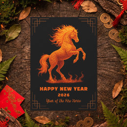 2026 Year of the Fire Horse Chinese Zodiac Holiday Postcard