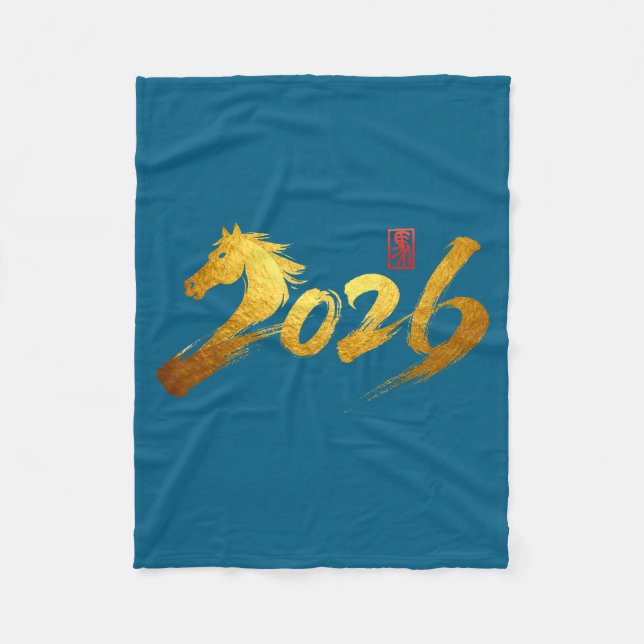 2026 Year Of The Horse Calligraphy Chinese Lunar N Fleece Blanket (Front)