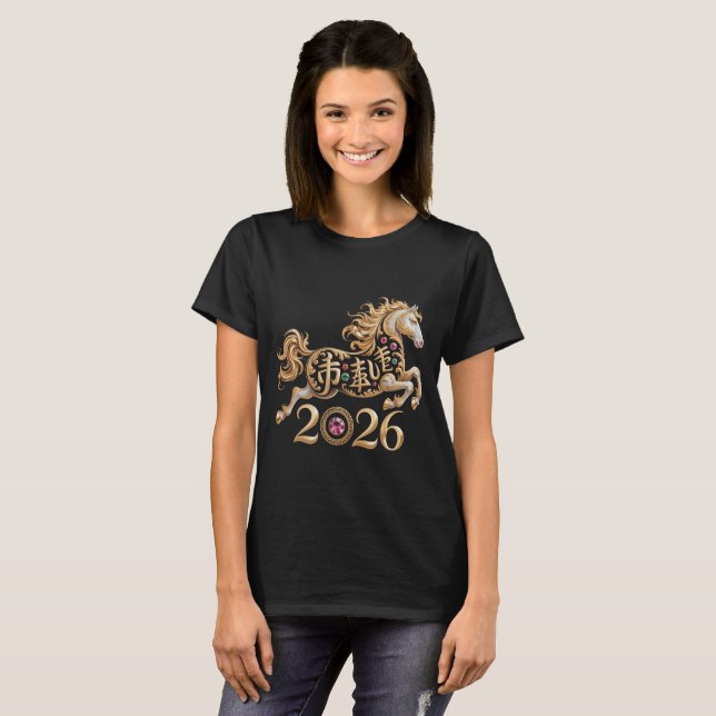 2026 Year of the Horse Chinese New Year Golden Hor T-Shirt (Front Full)