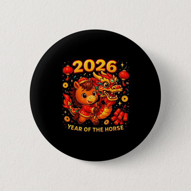 2026 Year Of The Horse Cute Lunar Newyear Art  6 Cm Round Badge (Front)