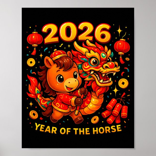 2026 Year Of The Horse Cute Lunar Newyear Art  Poster (Front)