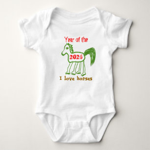  2026 Year of the Horse Fun Green Horse Baby Bodysuit